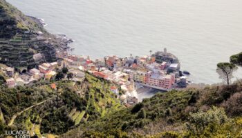 Il porticciolo di Vernazza alle Cinque Terre visto dall'alto